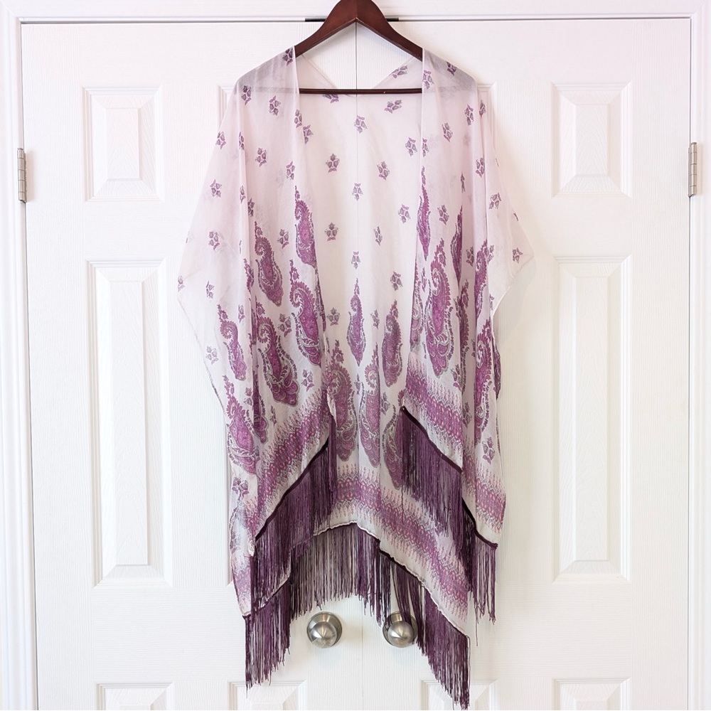 Vintage Cotton Paisley Purple Floral Fringe Shawl Purple Bohemian Whimsigoth